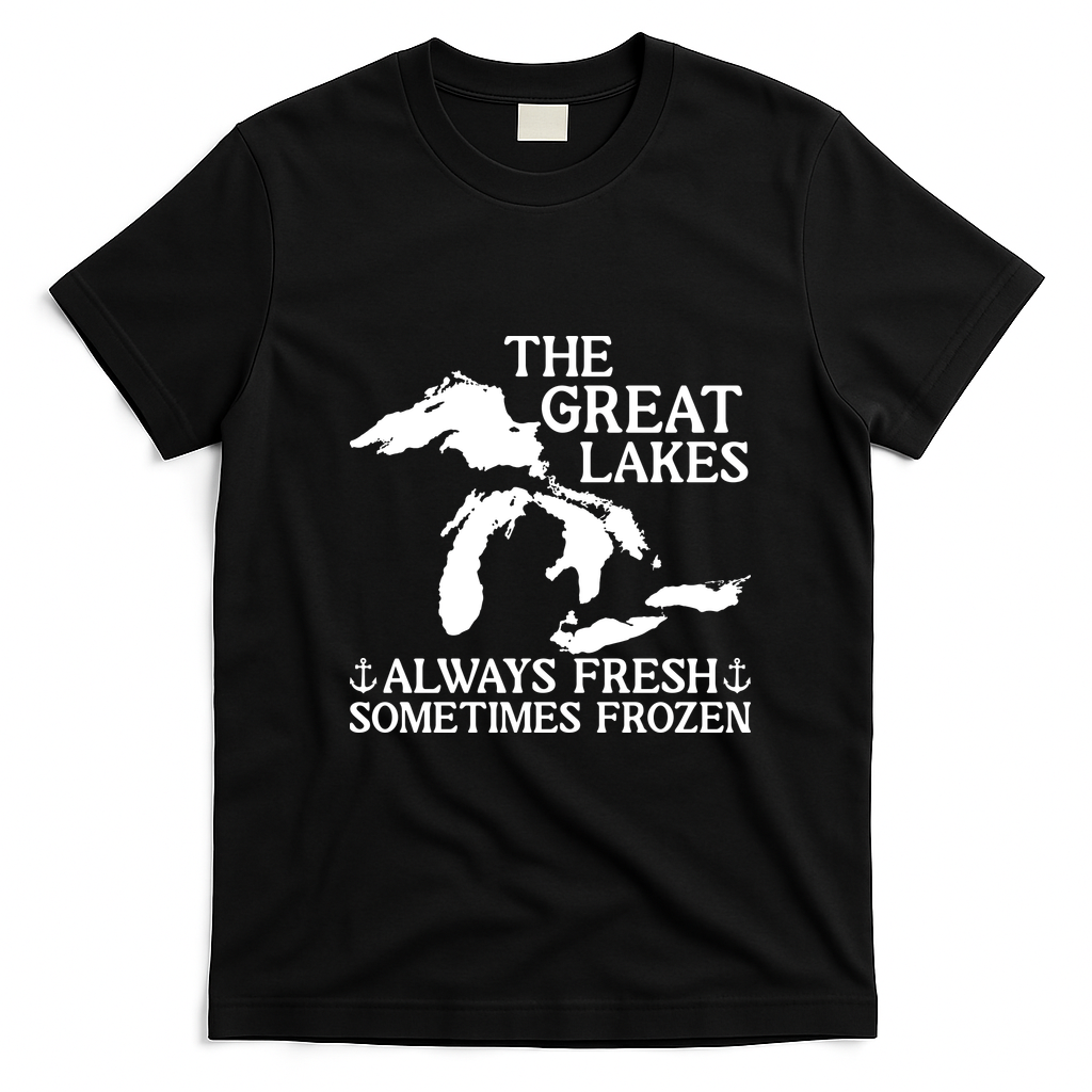 Always Fresh Sometimes Frozen Great Lakes Michigan T-Shirt - Black