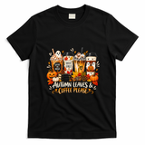 Autumn Leaves And Coffee Please Seasonal T-Shirt - Black