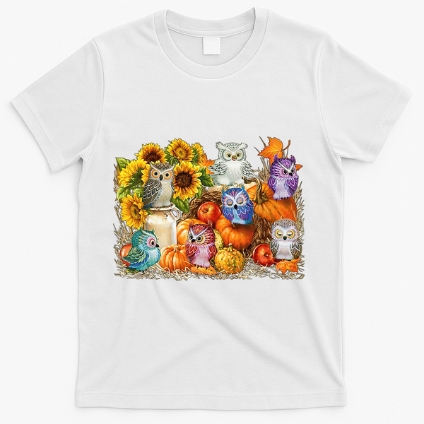 Autumn Owl Sunflower Pumpkin Halloween Costume T-Shirt - White