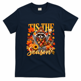 Autumn Raccoon Funny Tis The Season Fall Pumpkin T-Shirt - Navy Blue