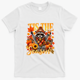Autumn Raccoon Funny Tis The Season Fall Pumpkin T-Shirt - White