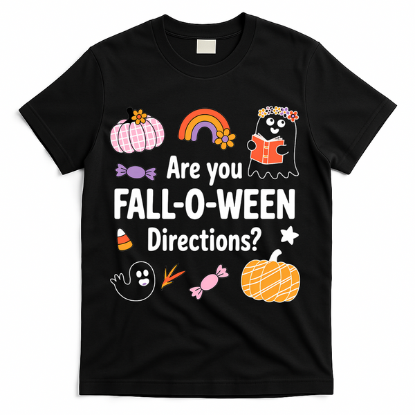 Are You Fall O Ween Directions Teacher Halloween Ghost T-Shirt - Black
