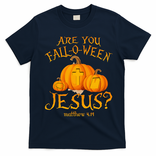 Are You Fall O Ween Jesus Christian Halloween Pumpkin T-Shirt - Navy Blue