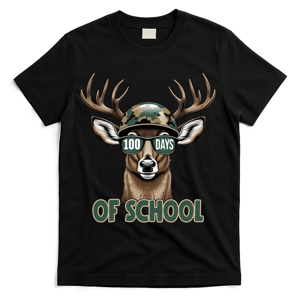 Bucked 100 Days Of School Deer Student 100th Day T-Shirt - Black