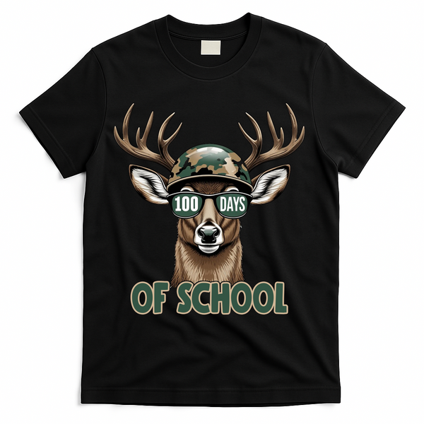 Bucked 100 Days Of School Deer Student 100th Day T-Shirt - Black