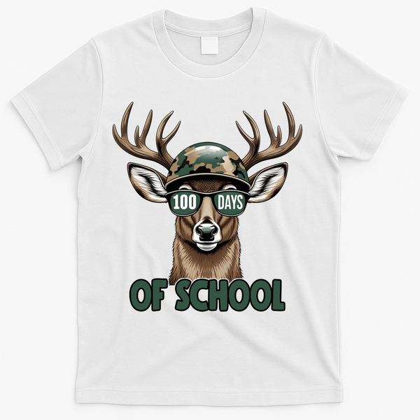 Bucked 100 Days Of School Deer Student 100th Day T-Shirt - White