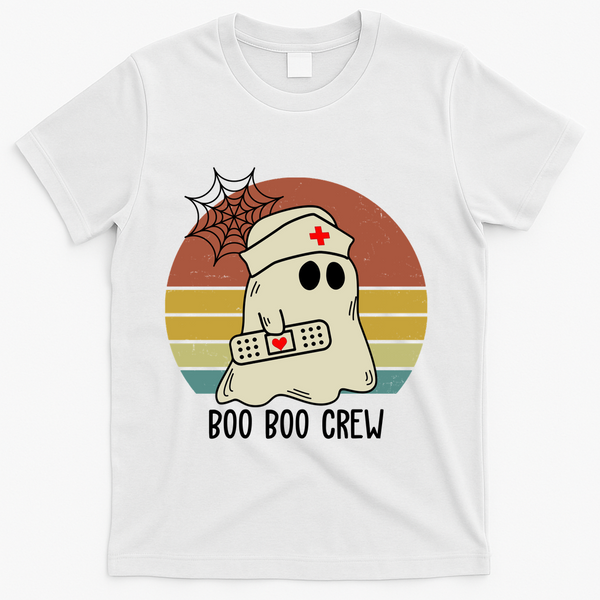 Boo Boo Crew Nurse Halloween Nurse Retro T-Shirt - White