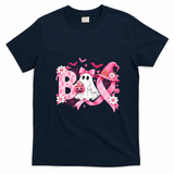 Boo Breast Cancer Awareness Ghost Witch Pink Ribbon T-Shirt - Navy Blue