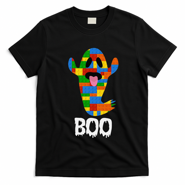 Building Blocks Ghost Boo Master Builder Halloween T-Shirt - Black