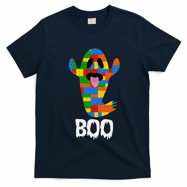 Building Blocks Ghost Boo Master Builder Halloween T-Shirt - Navy Blue