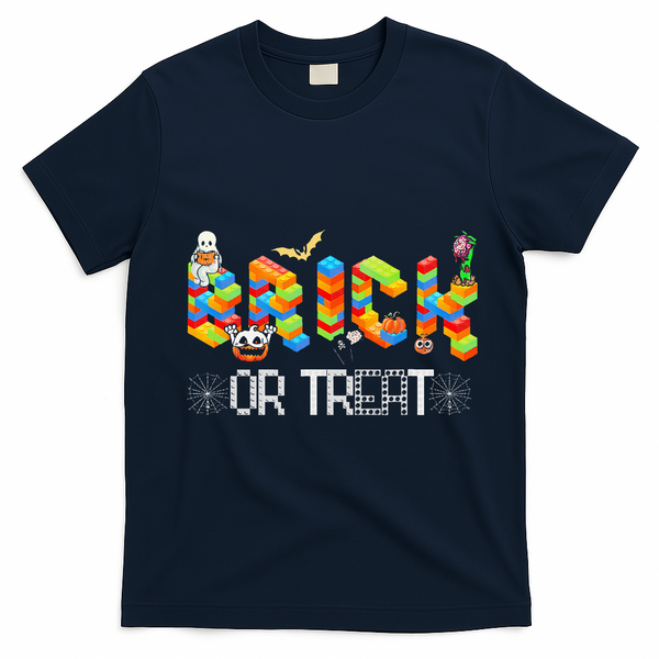 Block Building Halloween Brick Or Treat Master Builder T-Shirt - Navy Blue