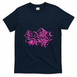 Breast Cancer Awareness Witch On Broom Halloween Pink Ribbon T-Shirt - Navy Blue