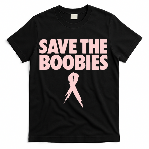 Breast Cancer Awareness Save The Boobies Ribbon Halloween T-Shirt - Black