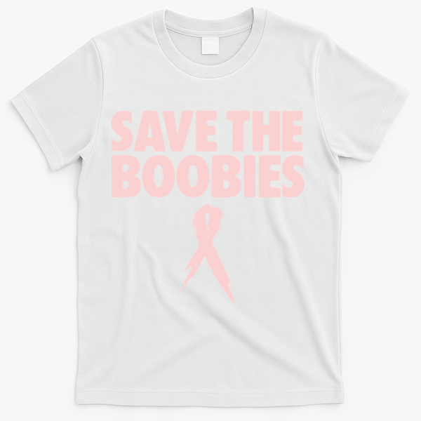 Breast Cancer Awareness Save The Boobies Ribbon Halloween T-Shirt - White