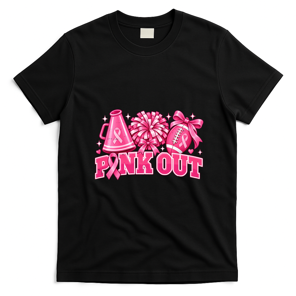 Breast Cancer Cheer Pink Out Awareness T-Shirt - Black