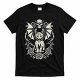 Black Cat Goth Kitten Halloween Skulls Rose Mom Dad T-Shirt - Black