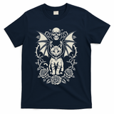 Black Cat Goth Kitten Halloween Skulls Rose Mom Dad T-Shirt - Navy