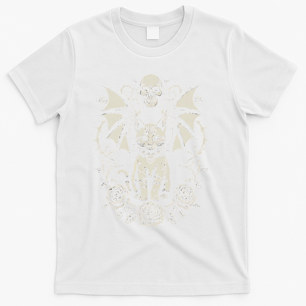 Black Cat Goth Kitten Halloween Skulls Rose Mom Dad T-Shirt - White