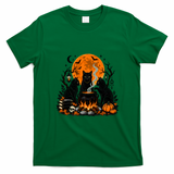 Black Cats Halloween Night Cauldron And Pumpkin T-Shirt - Irish Green