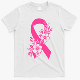 Breast Cancer Survivor Support Gift October Floral Pink Ribbon T-Shirt - White