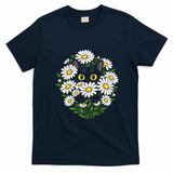 Botanical Cat Sun Flower Floral T-Shirt - Navy Blue