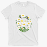 Botanical Cat Sun Flower Floral T-Shirt - White