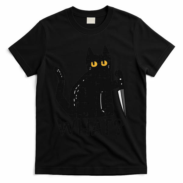 Black Cat What Knife Funny Murderous Halloween Pet Women T-Shirt - Black