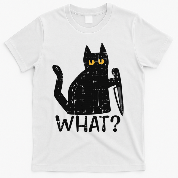 Black Cat What Knife Funny Murderous Halloween Pet Women T-Shirt - White