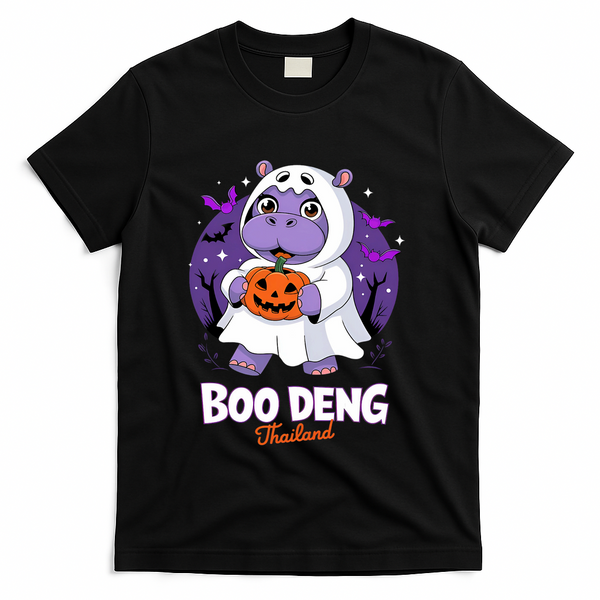 Boo Deng Halloween Costume Cute Baby Hippo Moo Deng Funny T-Shirt - Black