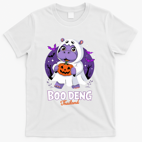 Boo Deng Halloween Costume Cute Baby Hippo Moo Deng Funny T-Shirt - White