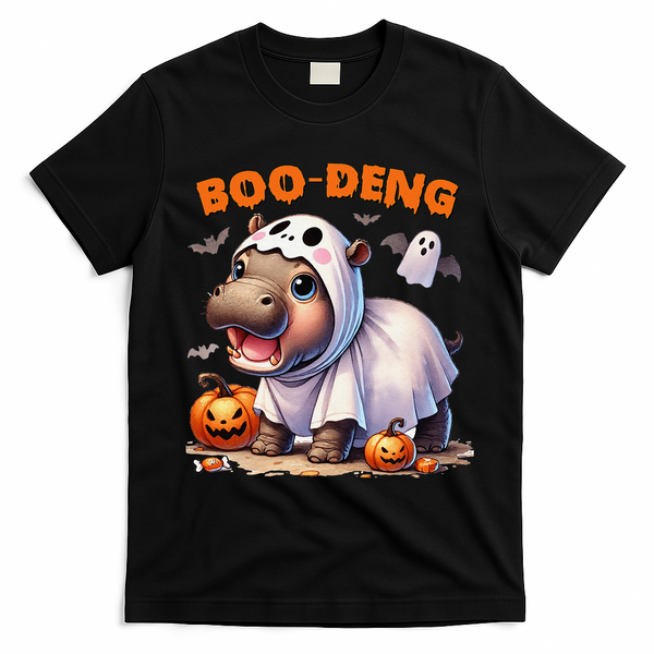 Boo Deng Halloween Baby Pygmy Hippo Bouncy Pig Moo Deng T-Shirt - Black