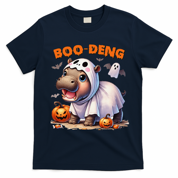 Boo Deng Halloween Baby Pygmy Hippo Bouncy Pig Moo Deng T-Shirt - Navy Blue