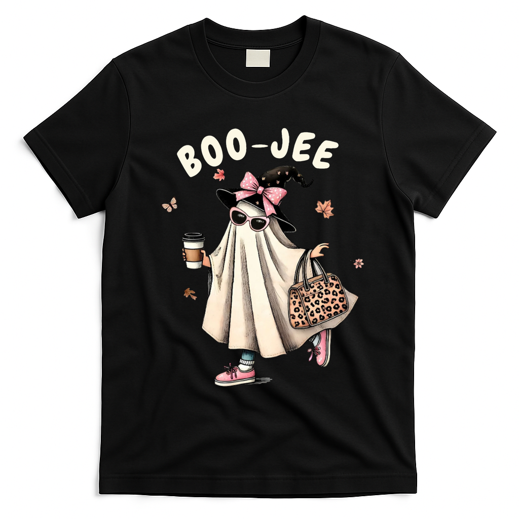 Boojee Funny Halloween Boujee Shopping Ghost Fall T-Shirt - Black