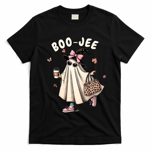 Boojee Funny Halloween Boujee Shopping Ghost Fall T-Shirt - Black