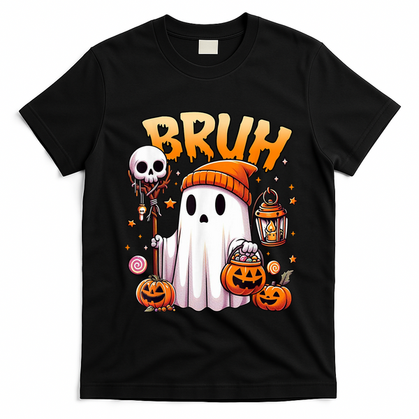 Bruh Ghost Halloween Cute Ghost Trick Or Treat T-Shirt - Black