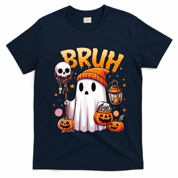 Bruh Ghost Halloween Cute Ghost Trick Or Treat T-Shirt - Navy Blue