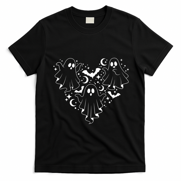 Boo Ghost Heart Halloween Festive T-Shirt - Black