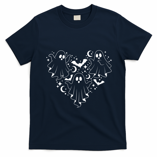 Boo Ghost Heart Halloween Festive T-Shirt - Navy Blue
