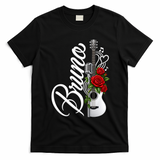 Bruno Guitar Red Roses Floral Music Concert T-Shirt - Black