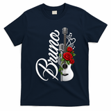 Bruno Guitar Red Roses Floral Music Concert T-Shirt - Navy Blue