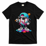 Baseball Happy Colorful Polka Dot Day Ice Cream Drip T-Shirt - Black