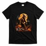 Bigfoot Halloween Pumpkins And Ghosts Sasquatch T-Shirt - Black