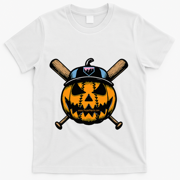 B.A.S.E.B.A.L.L Home Plate Drip Halloween Pumpkin T-Shirt - White