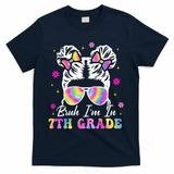 Bruh Im In 7th Grade Messy Bun First Day Of School T-Shirt - Navy