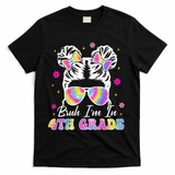 Bruh Im In 4th Grade Messy Bun First Day Of School T-Shirt - Black