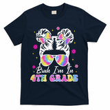 Bruh Im In 4th Grade Messy Bun First Day Of School T-Shirt - Navy