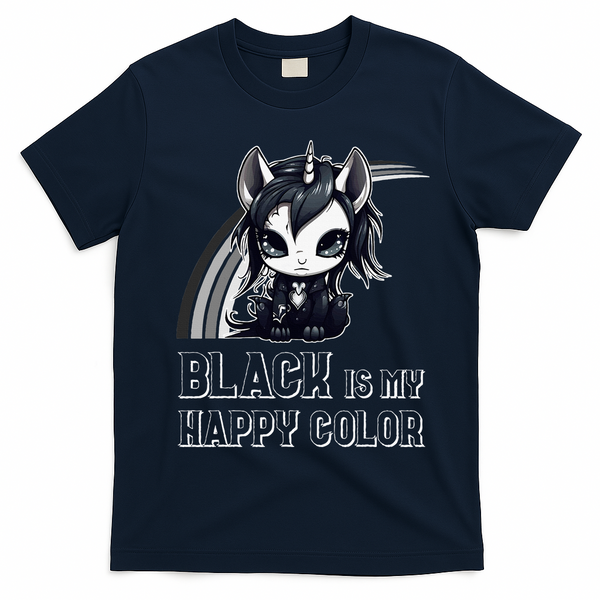 Black Is My Happy Color Goth Girl Emo Gothic Unicorn T-Shirt - Navy Blue