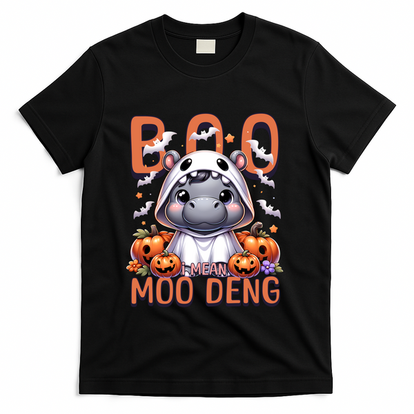 Boo I Mean Moo Deng Halloween Pygmy Hippo Gift T-Shirt - Black