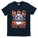 Boo I Mean Moo Deng Halloween Pygmy Hippo Gift T-Shirt - Navy