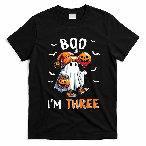 Boo IM Three Ghost 3rd Birthday Halloween T-Shirt - Black